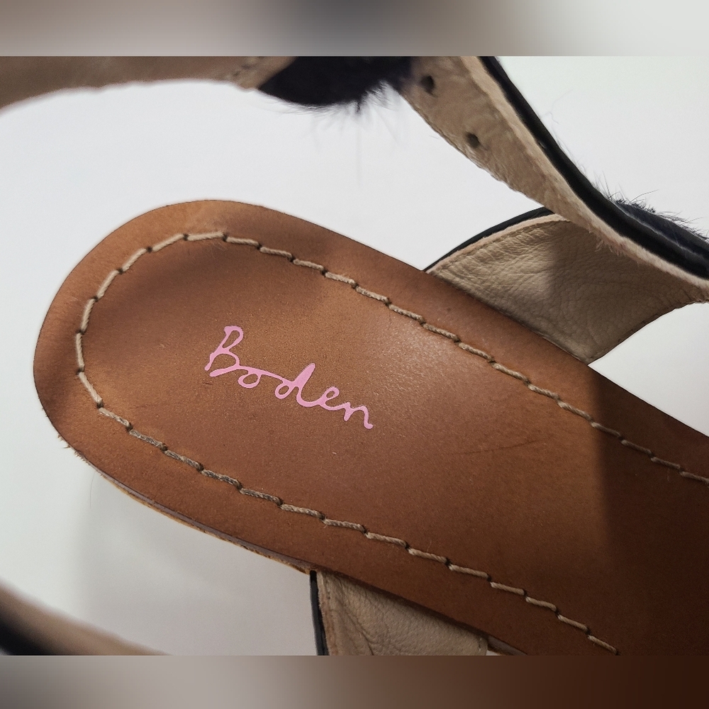 Boden Women's Black Calfhair Leather Louisa Cork Wedges Sz 39 US 8 - Picture 6 of 14